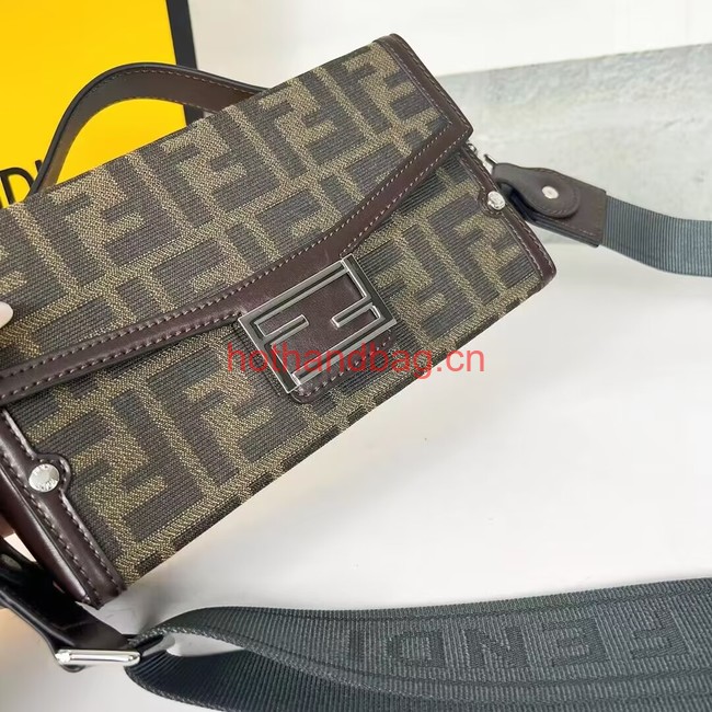 Fendi Brown FF jacquard fabric and leather bag F1326