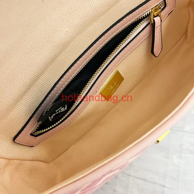 Fendi Baguette canvas bag with FF embroidery 8BR600 pink&white