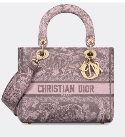 Dior MEDIUM LADY D-LITE BAG Gray and Pink Toile de Jouy Reverse Embroidery M0565ORG