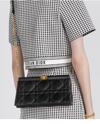 DIOR CARO COLLE NOIRE CLUTCH WITH CHAIN Black Cannage Lambskin S5166UDBB