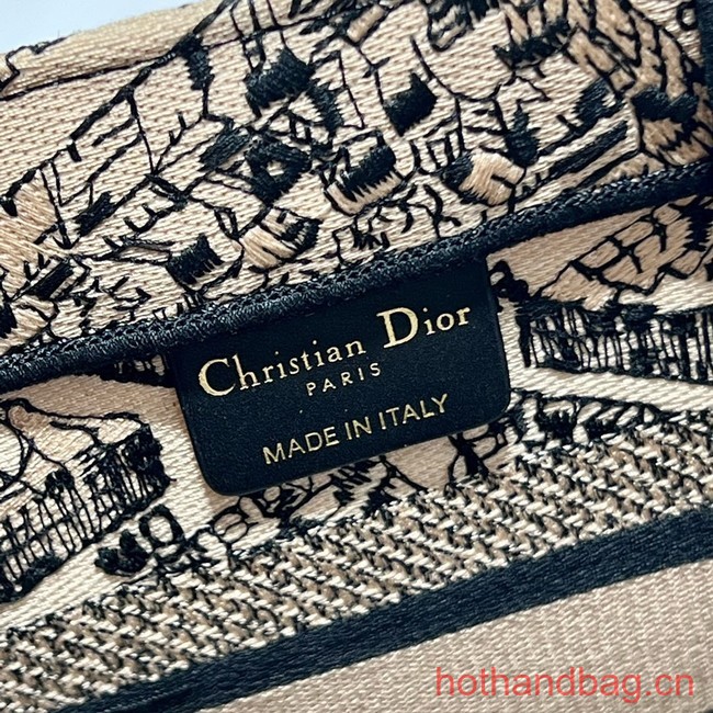 SMALL DIOR BOOK TOTE Beige and Black Plan de Paris Embroidery M1296ZRG