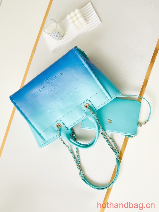 Chanel LARGE SHOPPING BAG Calfskin & Gold-Tone Metal AS3257 Blue