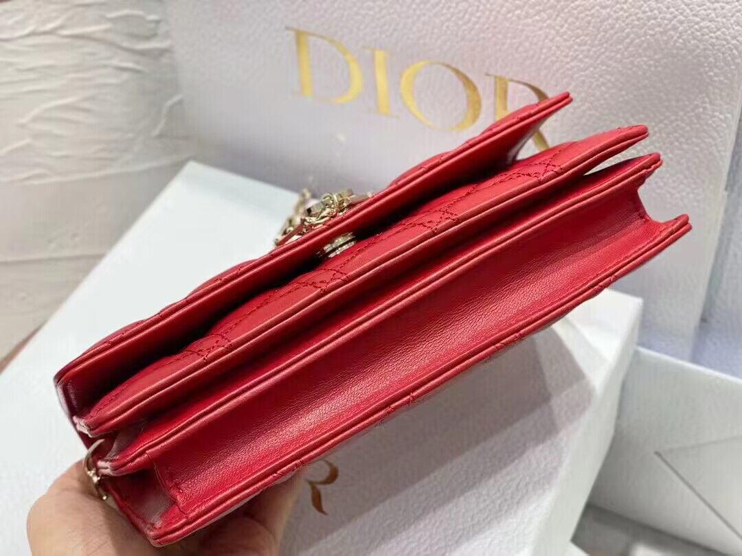 Dior Lady Original Leather Pearl Clutch Bag 6617 Red