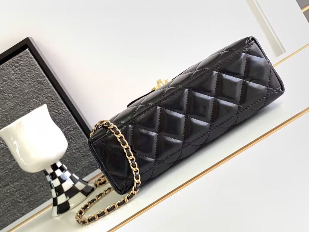 Chanel 23k Vintage Kelly Original Leather Top Handle Bag AS4416 Black