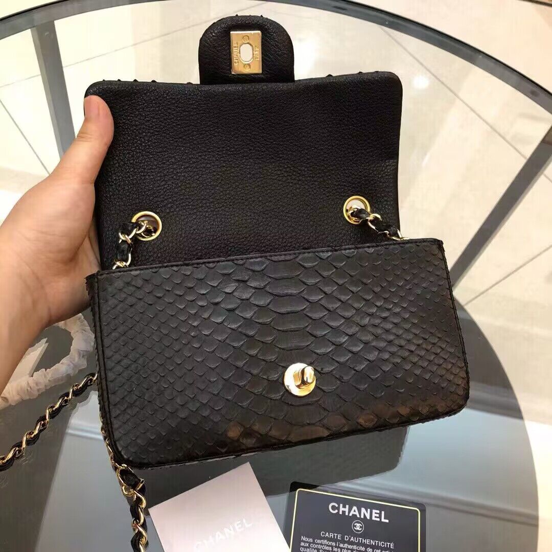 Chanel Mini Flap Bag Python & Gold-Tone Metal D69900 Black