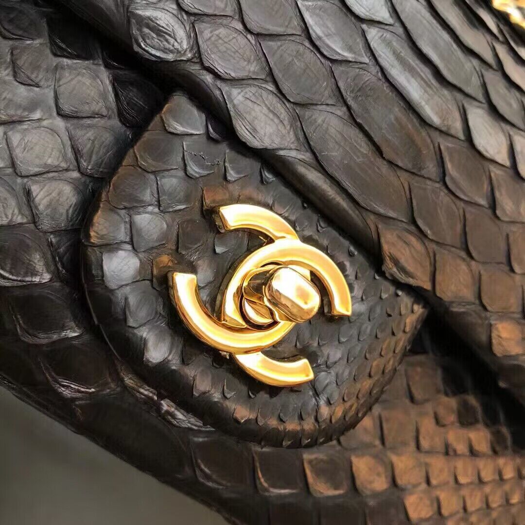 Chanel Mini Flap Bag Python & Gold-Tone Metal D69900 Black