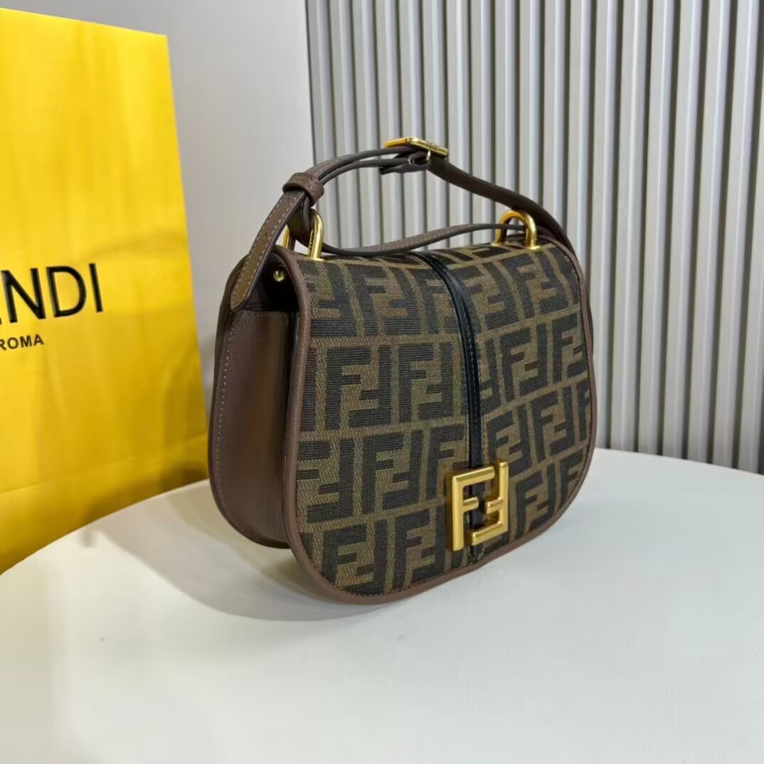 Fendi Cmon Medium Brown FF jacquard fabric and leather bag 8BT366