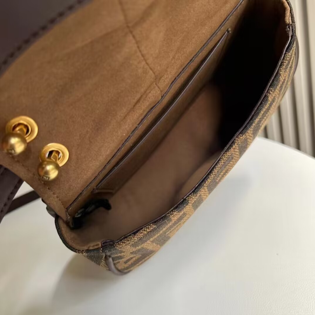 Fendi Cmon Mini Brown FF jacquard fabric and leather bag 8BS082