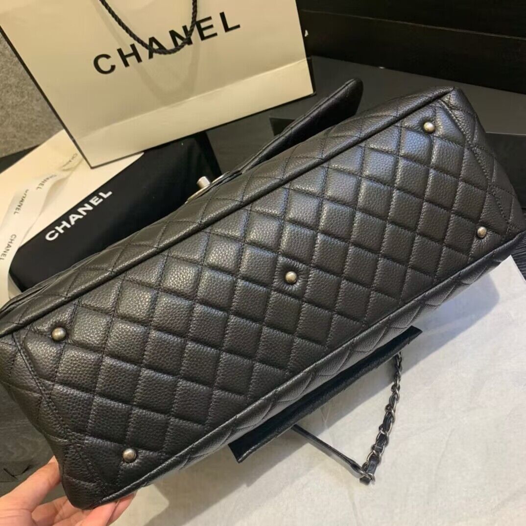 Chanel Large CF Flap Bag Original Leather A91169 Black & Silver Tone