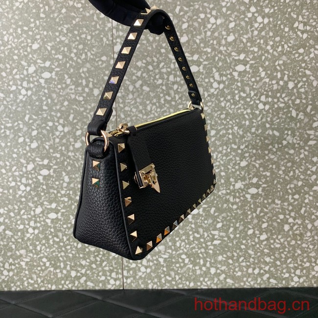 VALENTINO Rockstud small grain calfskin messenger bag YS097 black