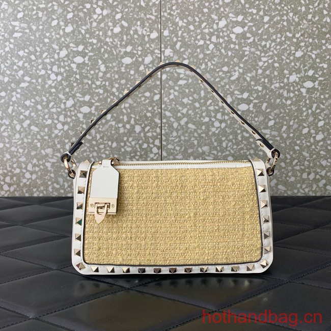 VALENTINO Rockstud small Knitting grain calfskin messenger bag YS097 white
