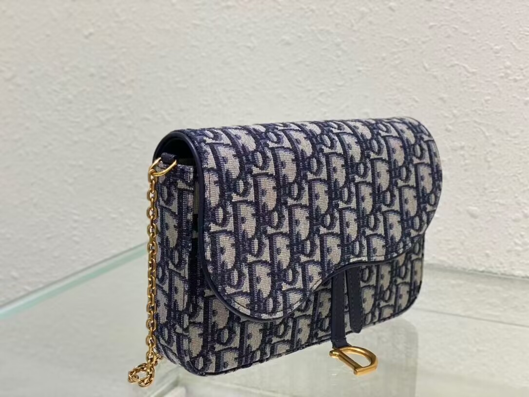 DIOR SADDLE POUCH WITH CHAIN Blue Dior Oblique Jacquard S5907CT