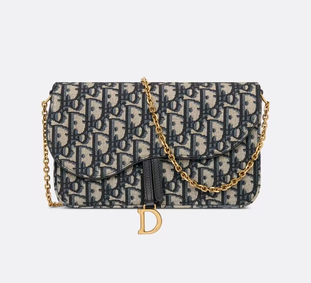 DIOR SADDLE POUCH WITH CHAIN Blue Dior Oblique Jacquard S5907CT
