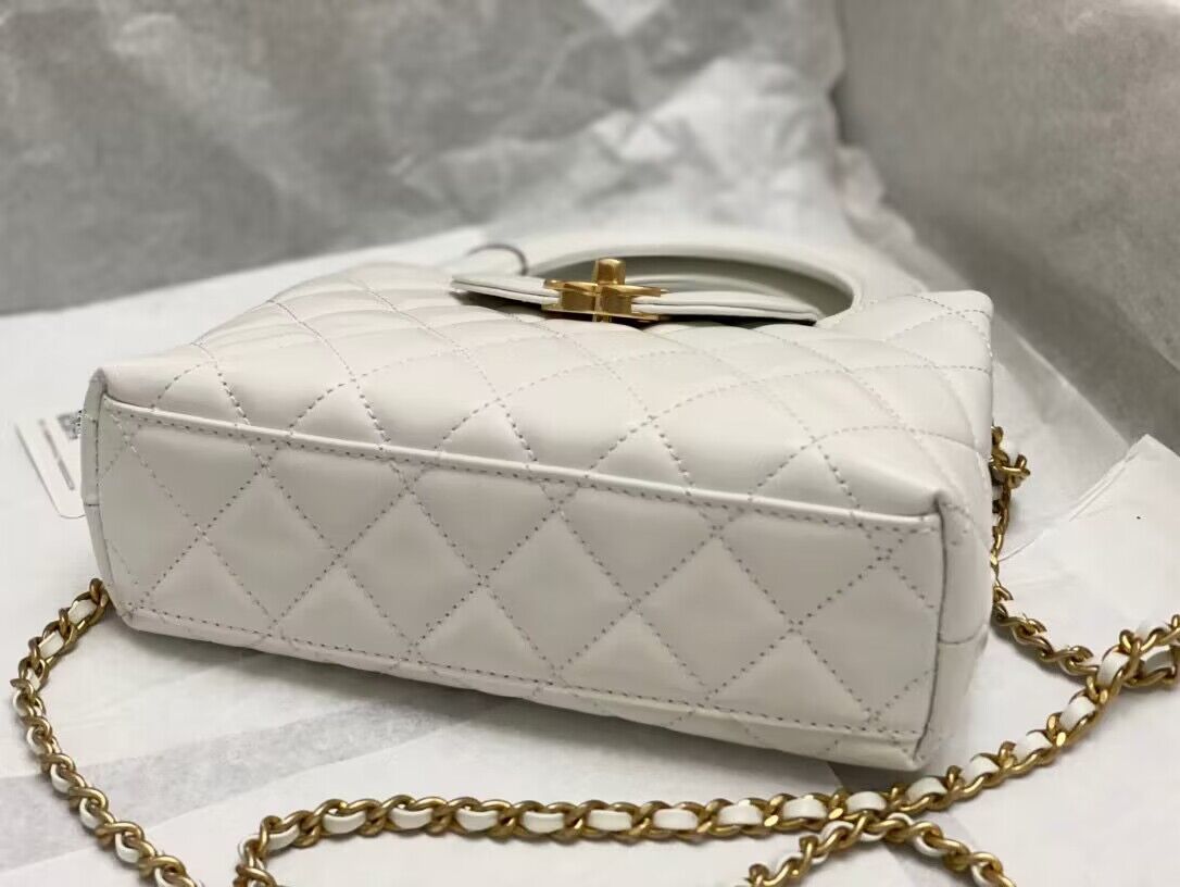 Chanel 23k Vintage Kelly Original Leather Top Handle Bag AS4416 White