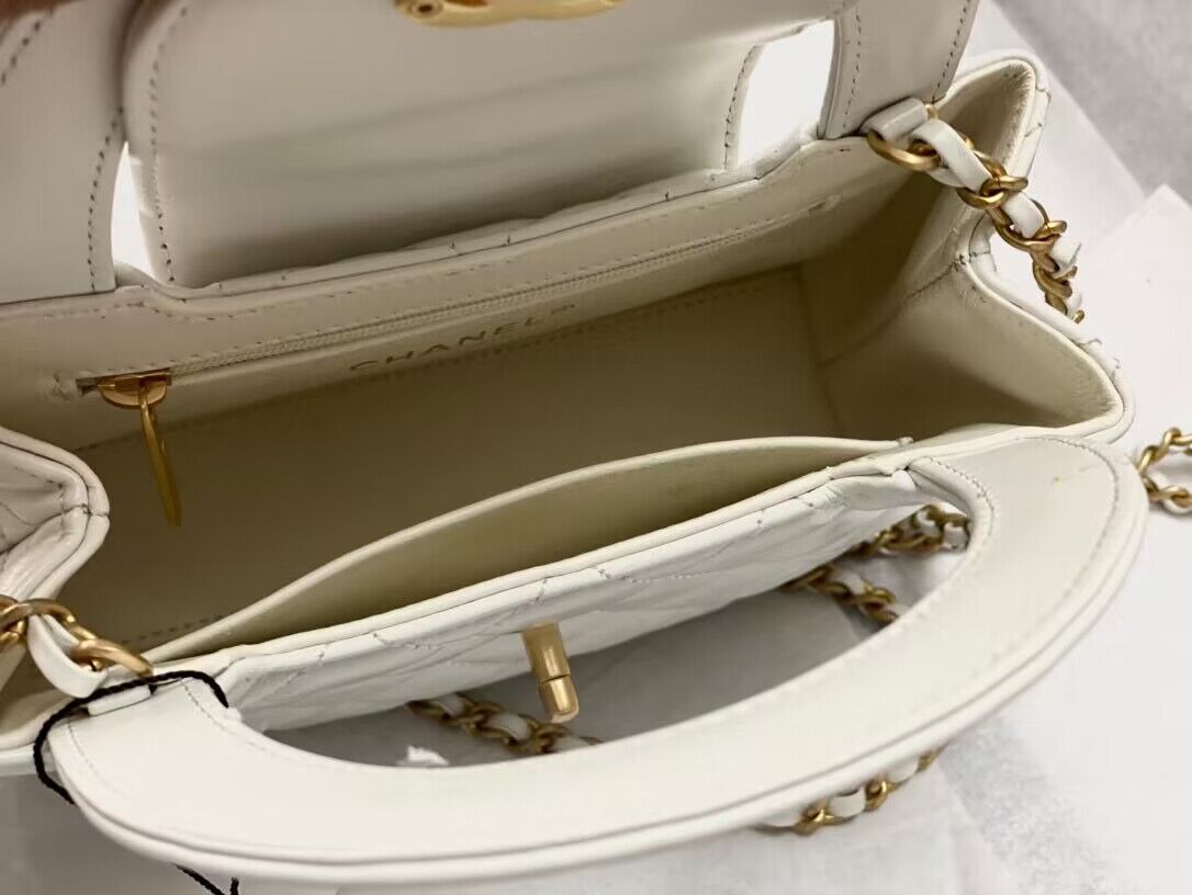 Chanel 23k Vintage Kelly Original Leather Top Handle Bag AS4416 White