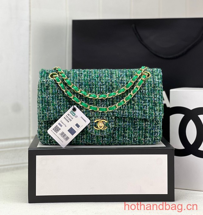 Chanel CLASSIC HANDBAG Wool Tweed A1112 green