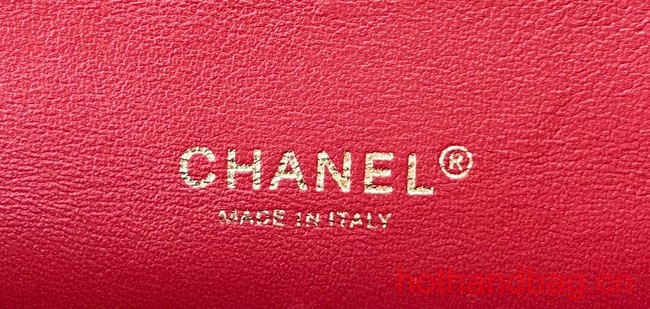 Chanel CLASSIC HANDBAG Wool Tweed A1112 red