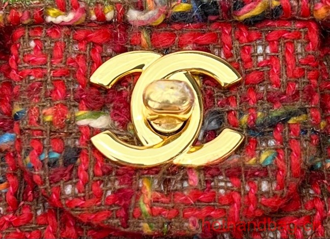 Chanel CLASSIC HANDBAG Wool Tweed A1112 red