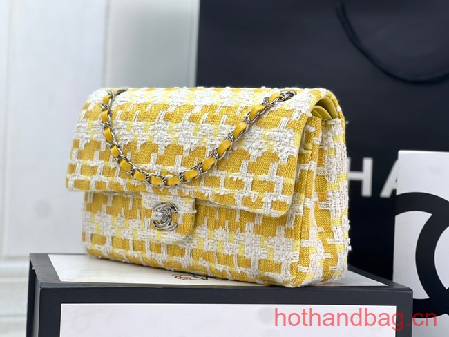 Chanel CLASSIC HANDBAG Wool Tweed A1112 yellow