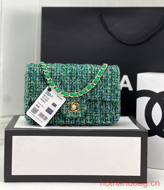 Chanel CLASSIC HANDBAG Wool Tweed A1116 green