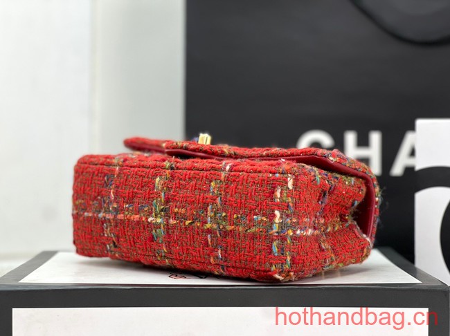 Chanel CLASSIC HANDBAG Wool Tweed A1116 red