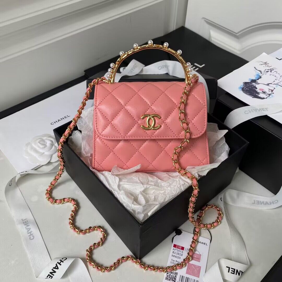CHANEL 22B Kelly Pearl Top Handle Bag AP3513 Pink
