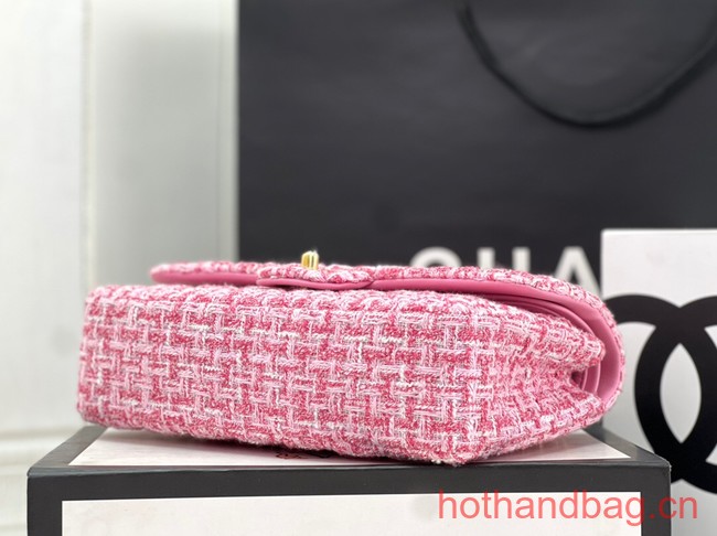 Chanel CLASSIC HANDBAG Wool Tweed A1112 pink