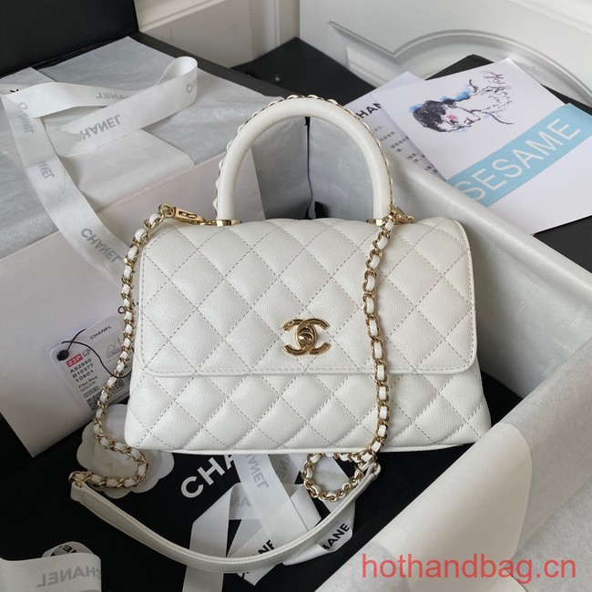 Chanel flap bag with top handle 92990 white