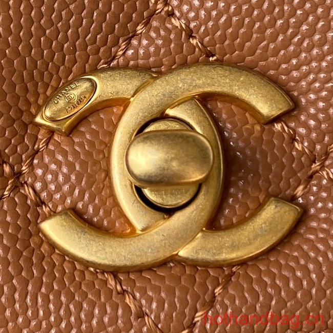 Chanel mini flap bag with top handle AS2215 brown