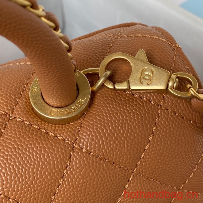 Chanel mini flap bag with top handle AS2215 brown