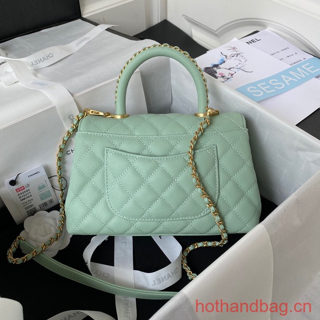 Chanel mini flap bag with top handle AS2215 light green