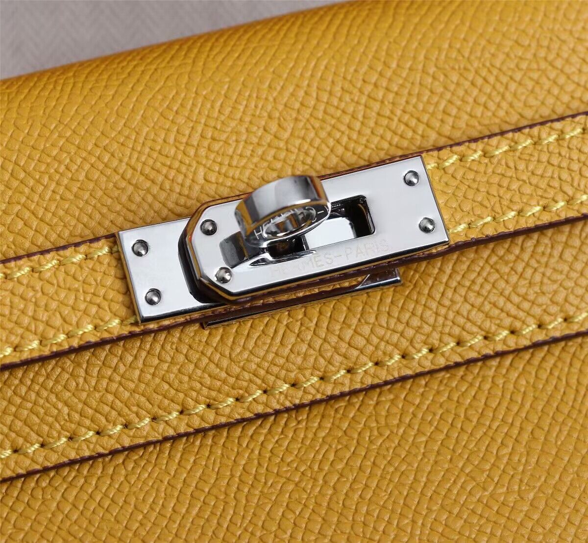 Hermes Kelly 25cm Shoulder Bags Original Epsom Leather KL2755 Yellow&Silver