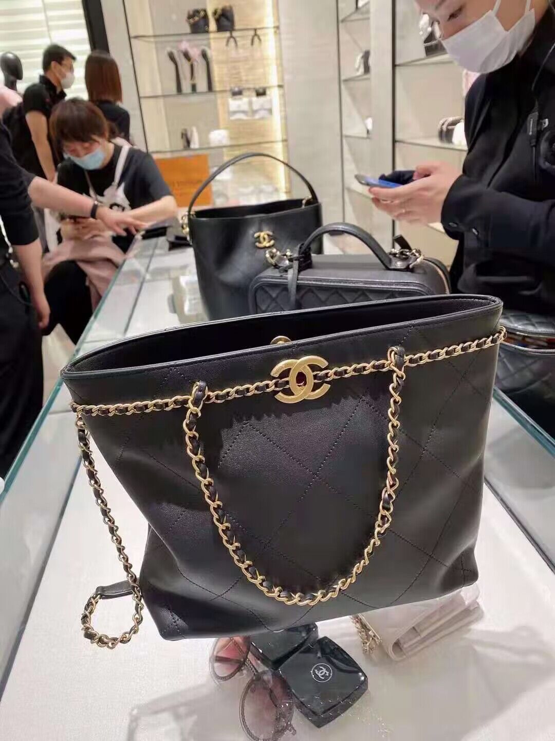 Chanel Original Leather Vintage Tote Shopping Bag AS2374 Black