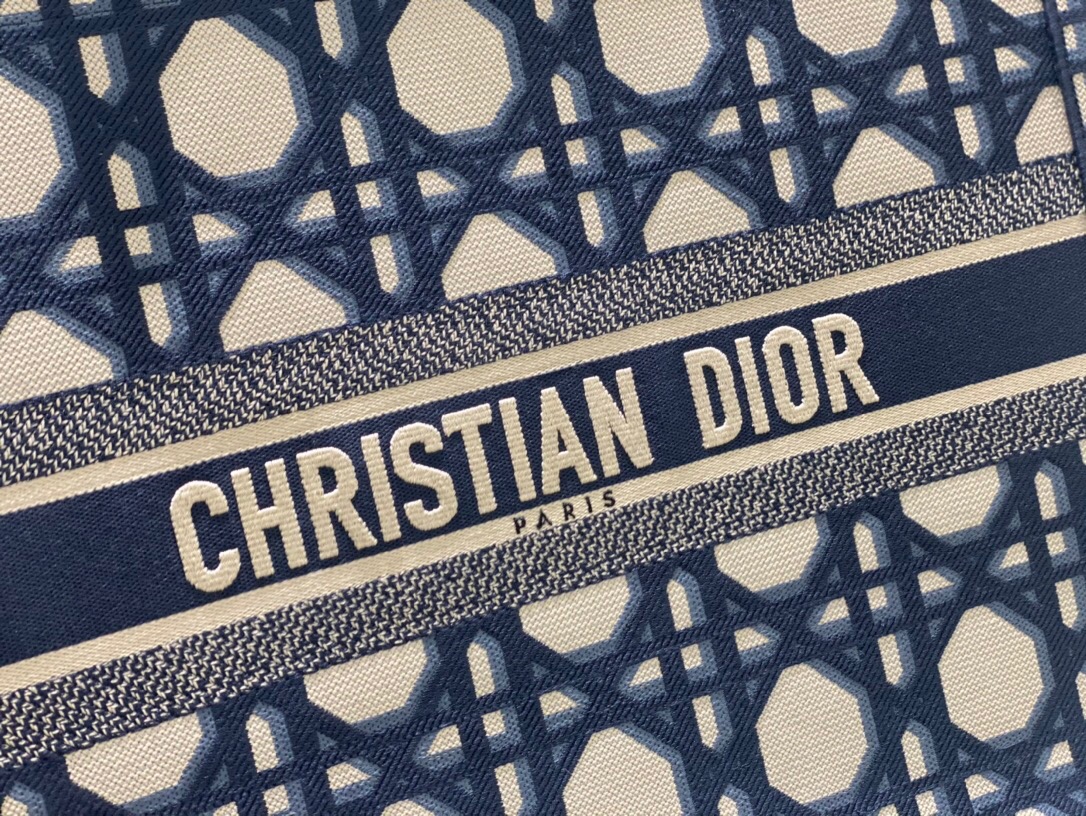 LARGE DIOR BOOK TOTE Beige and Blue Macrocannage Embroidery M1286ZZAU