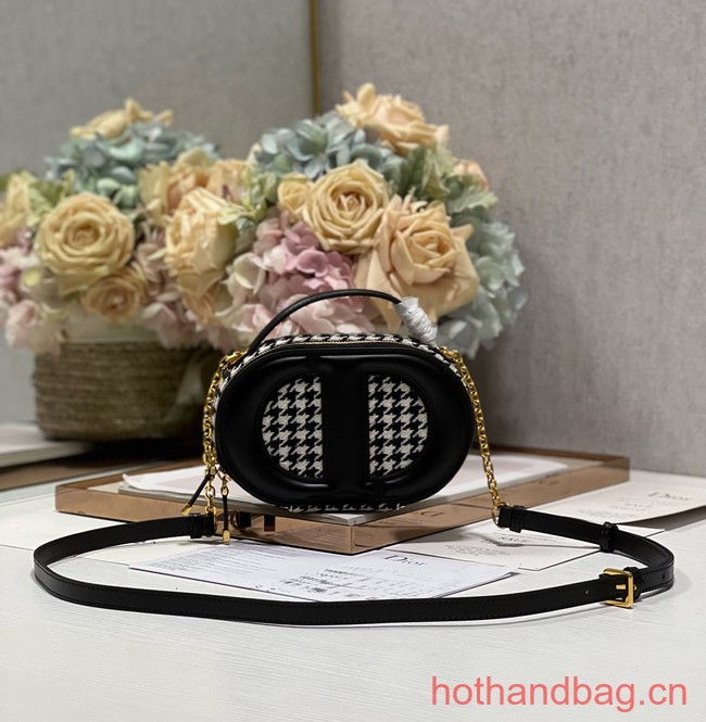 DIOR SIGNATURE BAG WITH STRAP Black and White Houndstooth Embroidery 1293