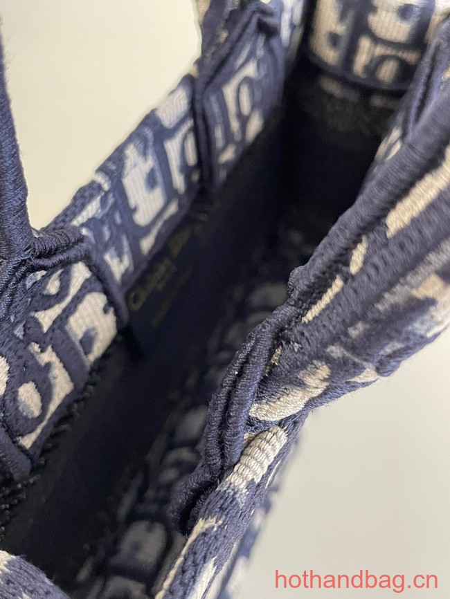MINI DIOR BOOK TOTE WITH STRAP Blue and Beige Dior Oblique Embroidery S5573