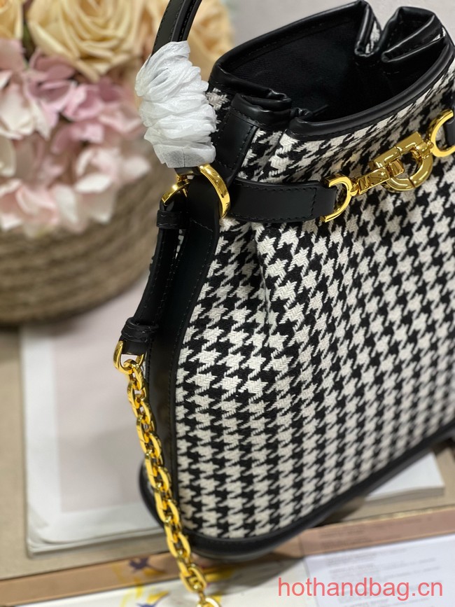 MEDIUM CEST DIOR BAG Black and White Houndstooth Embroidery Natural Cannage M2271UB
