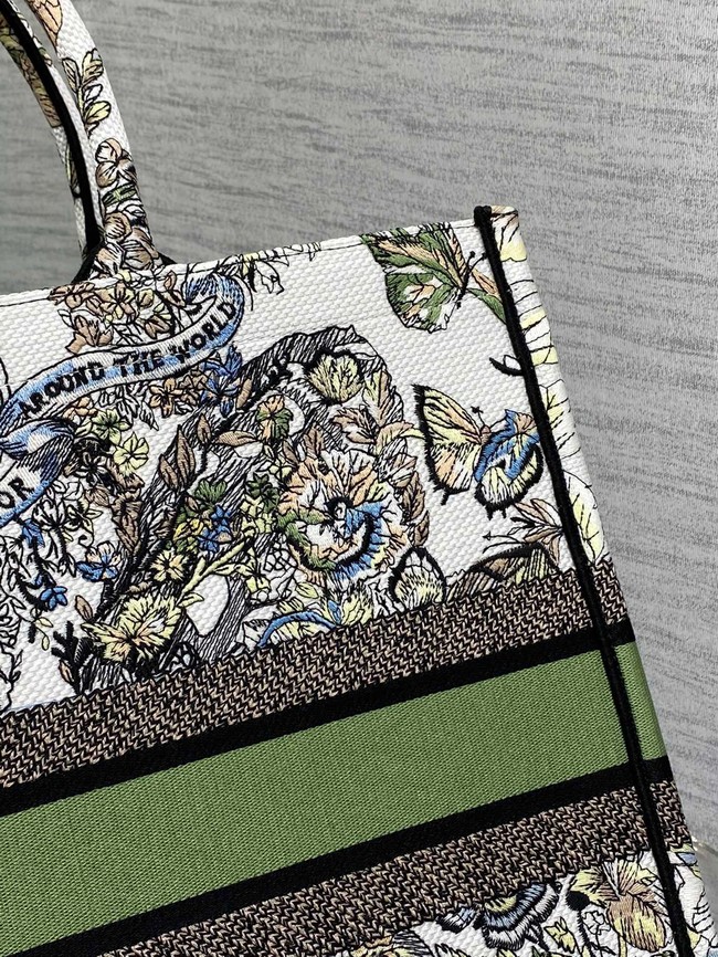 LARGE DIOR BOOK TOTE green Butterfly Around The World Embroidery M1286ZES