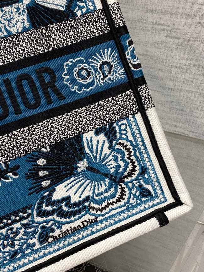 MEDIUM DIOR BOOK TOTE Denim Blue Multicolor Butterfly Bandana Embroidery M1296ZESE