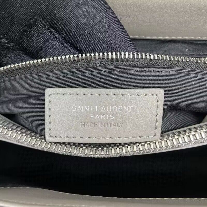 SAINT LAURENT Loulou Monogram Large quilted leather shoulder bag 392288 Light Gray Sliver-Tone
