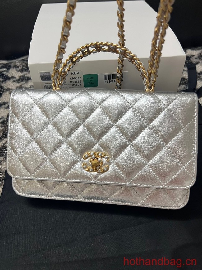 CHANEL FLAP PHONE HOLDER WITH CHAIN AP3566 Silver