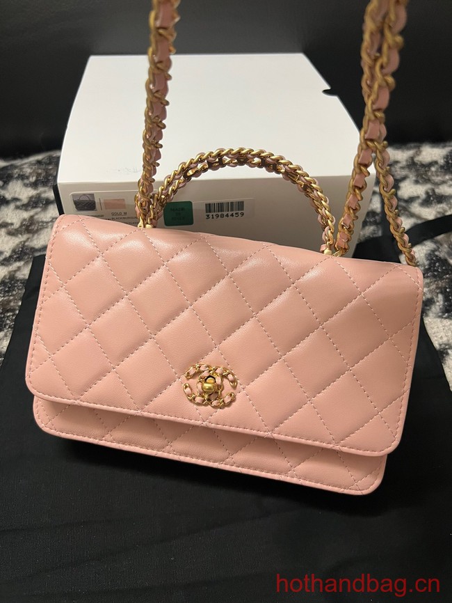 CHANEL FLAP PHONE HOLDER WITH CHAIN AP3566 pink