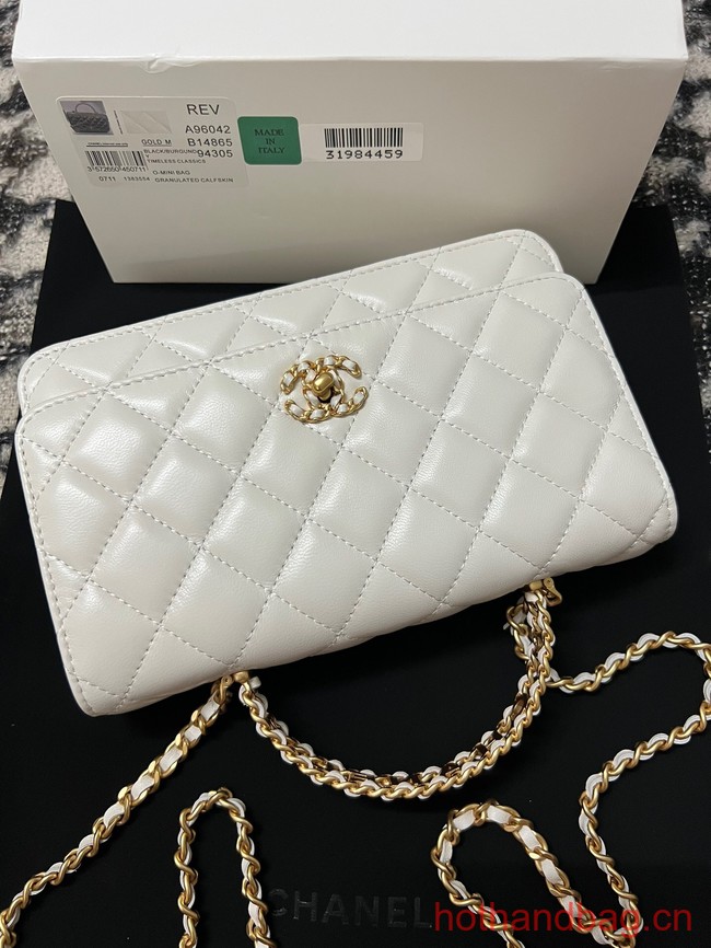 CHANEL FLAP PHONE HOLDER WITH CHAIN AP3566 white
