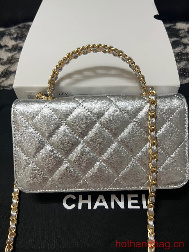 CHANEL FLAP PHONE HOLDER WITH CHAIN AP3575 Silver