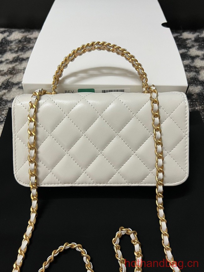 CHANEL FLAP PHONE HOLDER WITH CHAIN AP3575 white