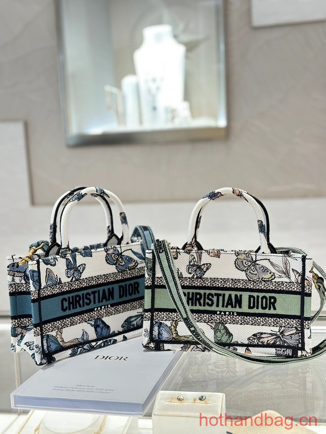 MINI DIOR BOOK TOTE WITH STRAP blue Butterfly Zodiac Embroidery S5573CTQ
