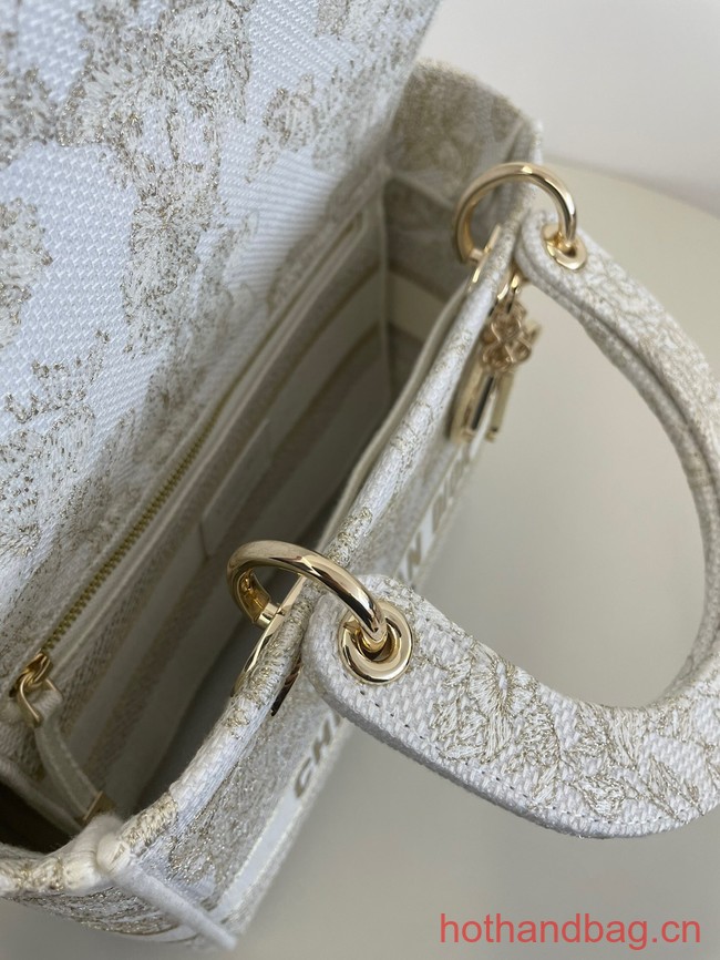 MEDIUM DIOR LADY D-LITE BAG Gold-Tone and White Butterfly Around The World Embroidery M0565OE