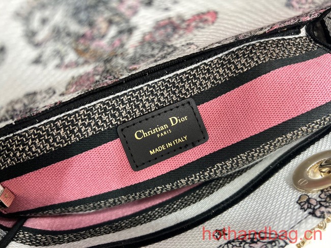MEDIUM LADY D-LITE BAG White and Pastel Pink Butterfly Around The World Embroidery M0565O