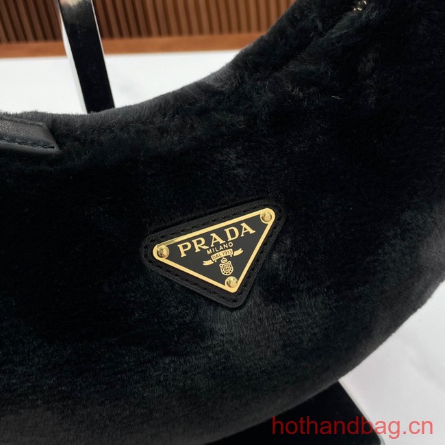 Prada Arque shearling and leather shoulder bag 1BC194 black