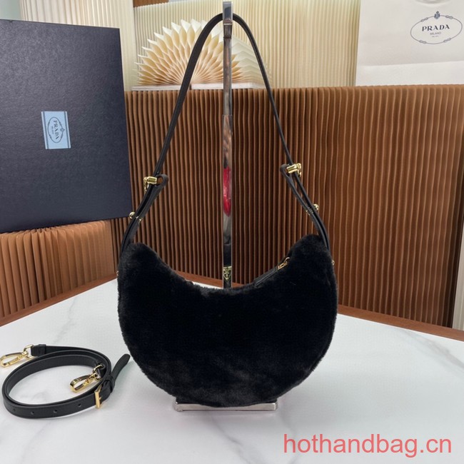 Prada Arque shearling and leather shoulder bag 1BC194 black
